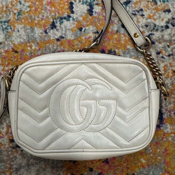 Gucci Calfskin Matelasse Mini GG Marmont Chain Shoulder Bag White - Picture 8 of 16